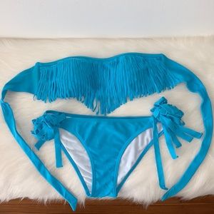 Fringe Aqua Strapless Bikini